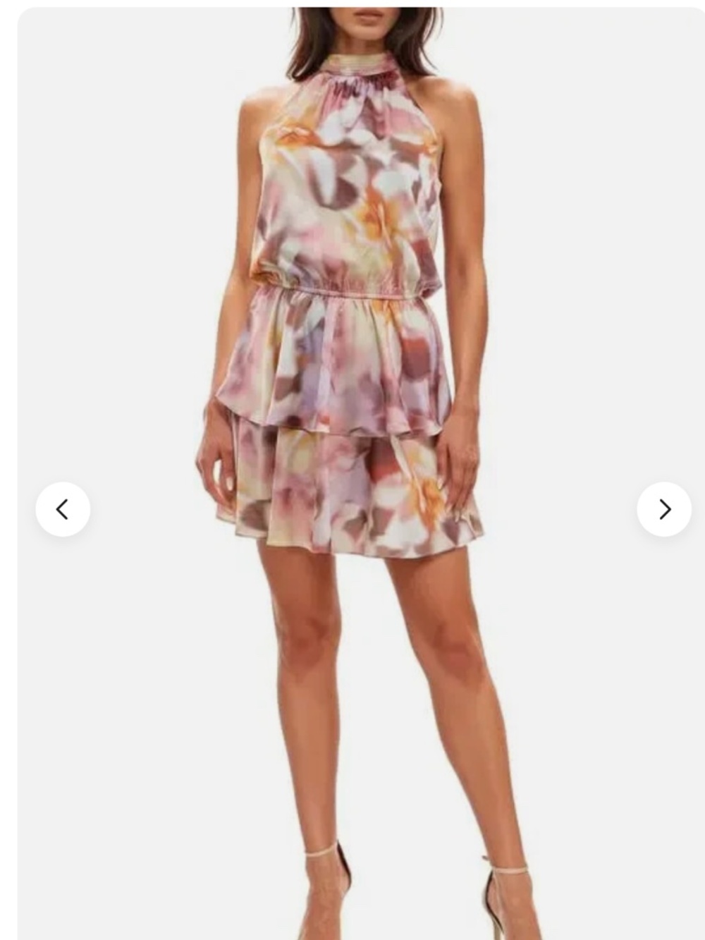 Socialite Tiered Halter Satin Minidress, size XS